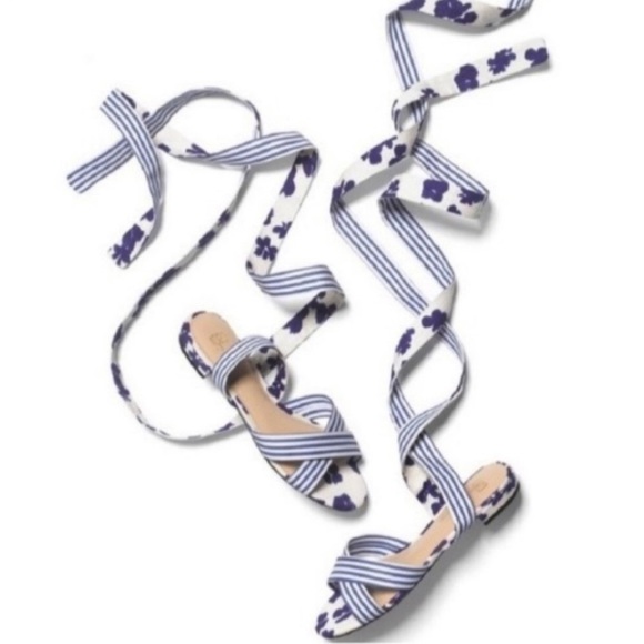 CABI Blue & White Lace Up Floral Sandals size 10 - Picture 2 of 8